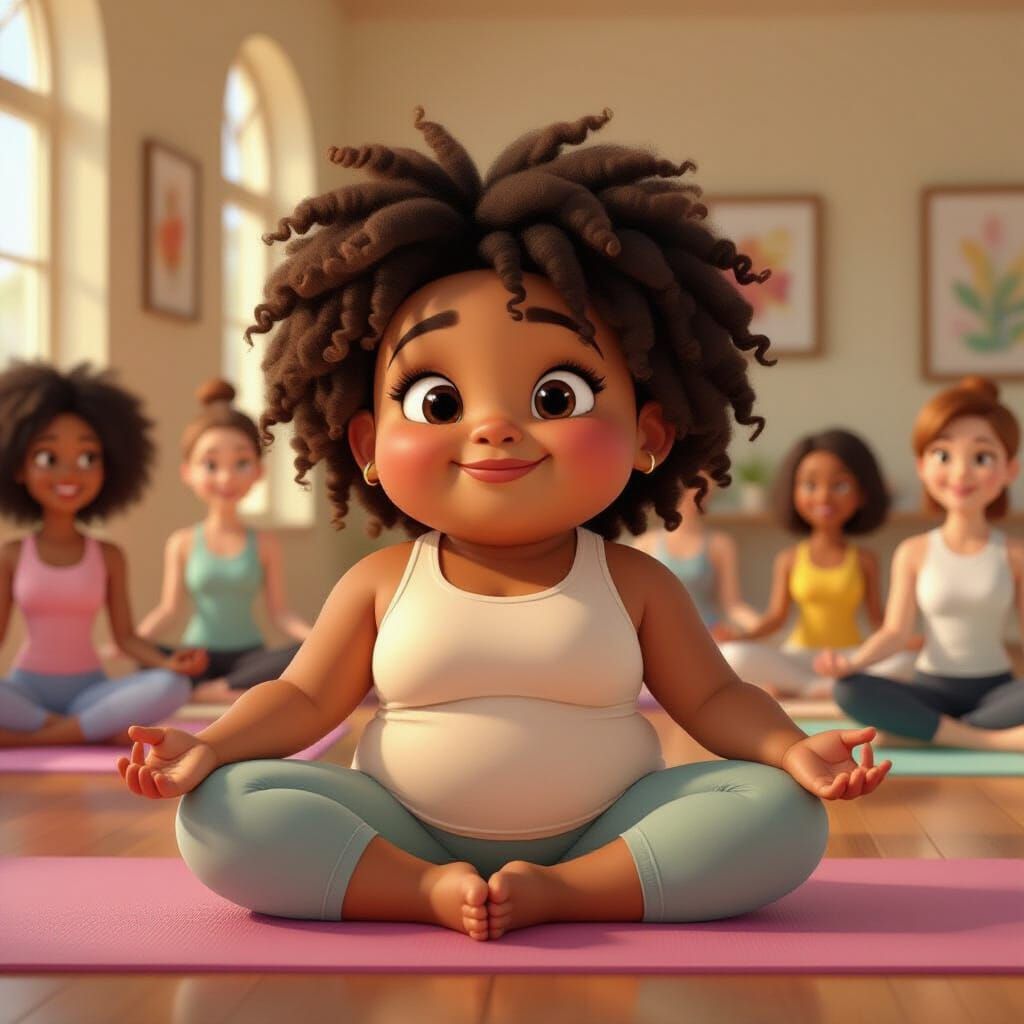 Chubby Girl Doing Savasana Pose in Cel Animation