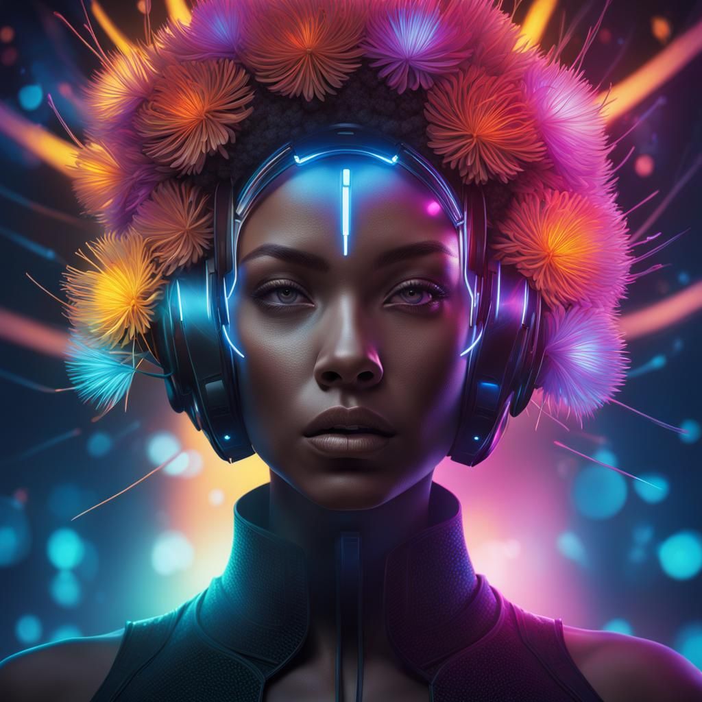 Dandelion Woman: A Surreal Galactic Portrait