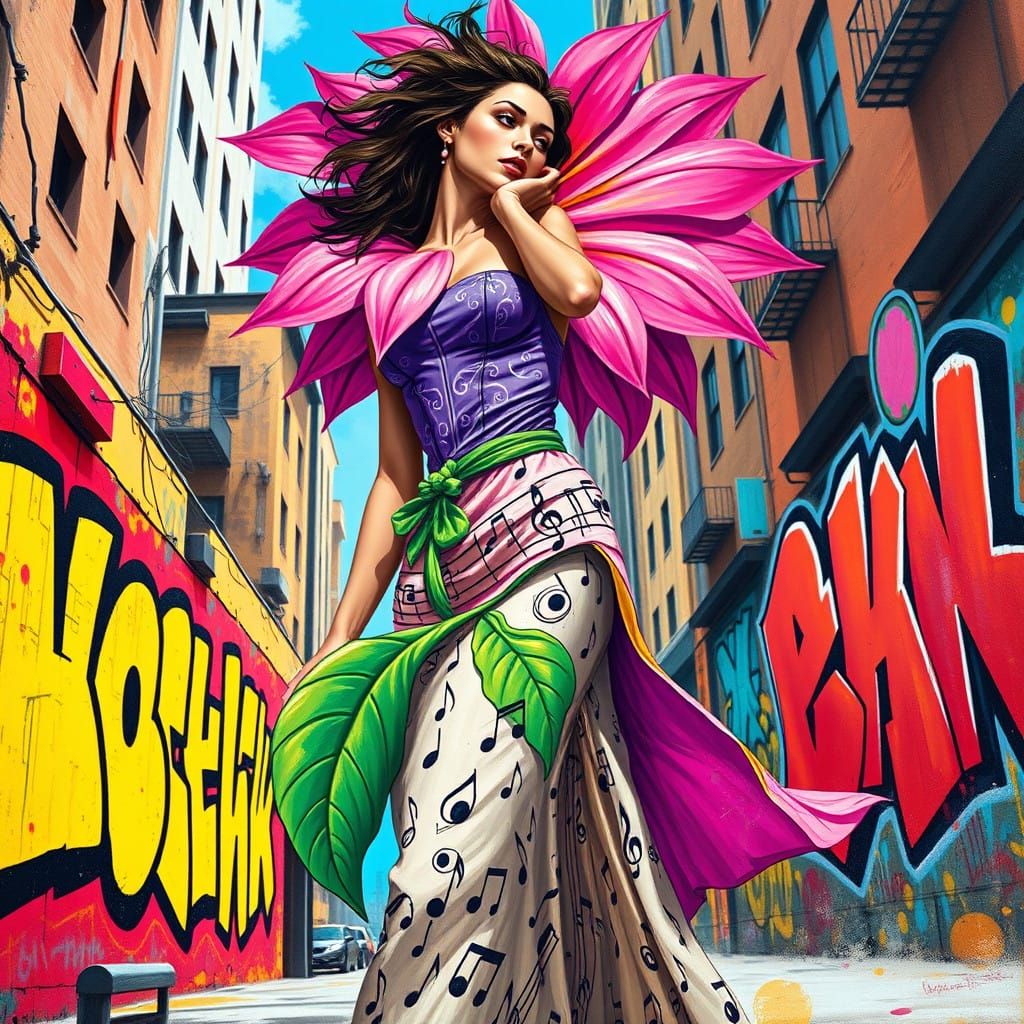 Sunflower Goddess in Urban Dreamscape