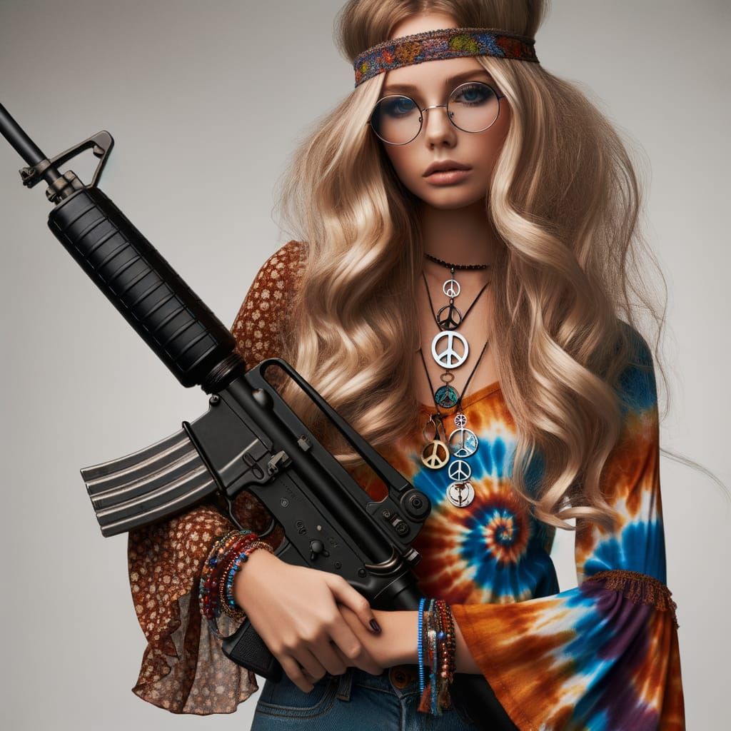 Blonde Hippie with an MP5 Machine Gun