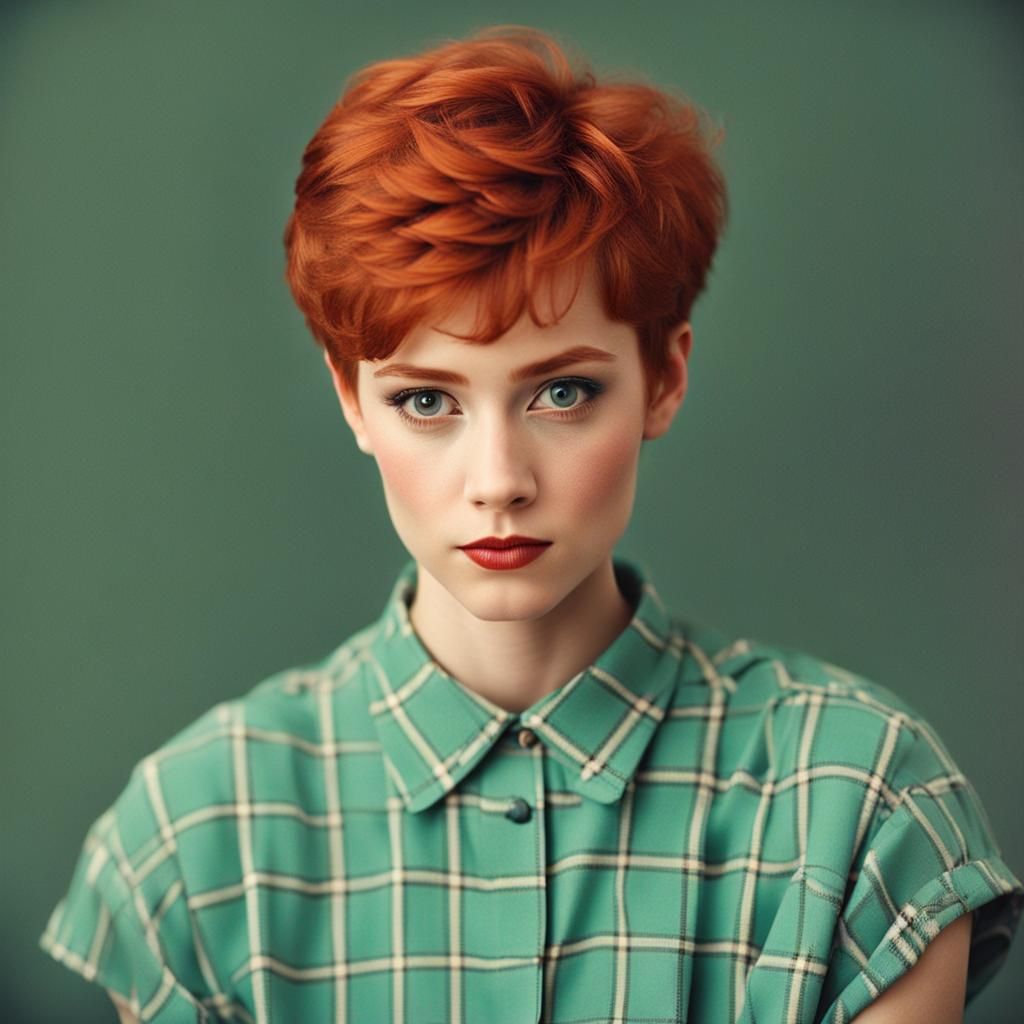 Redhead Girl with Pixie Cut: A 1980s Portrait
