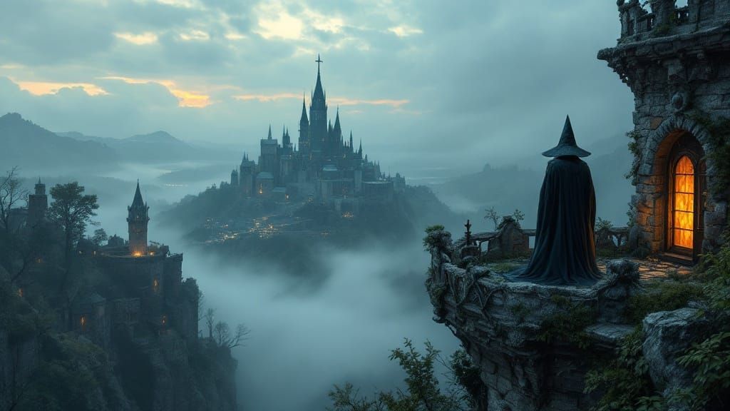 Mystic Duelist Ponders a Rival's Stronghold in the Distance