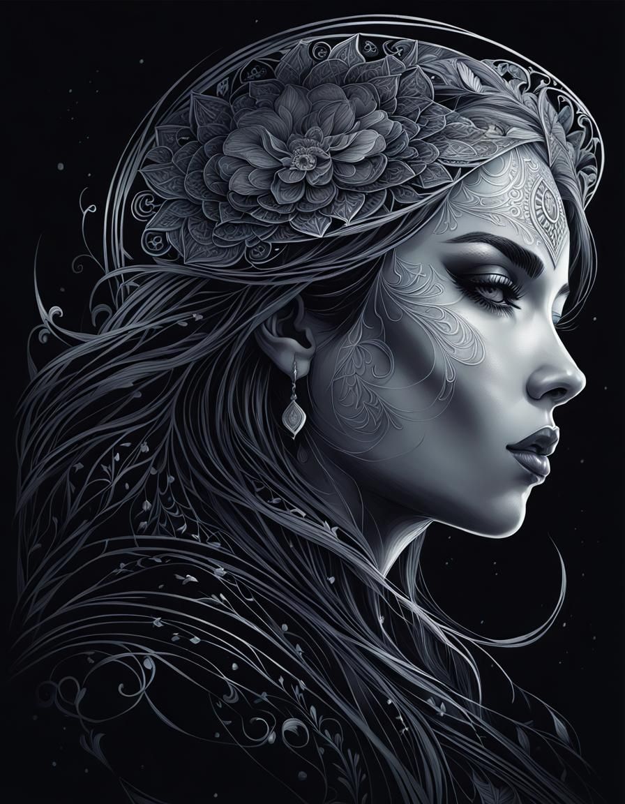 Detailed Portrait of a Girl with Organic Motifs