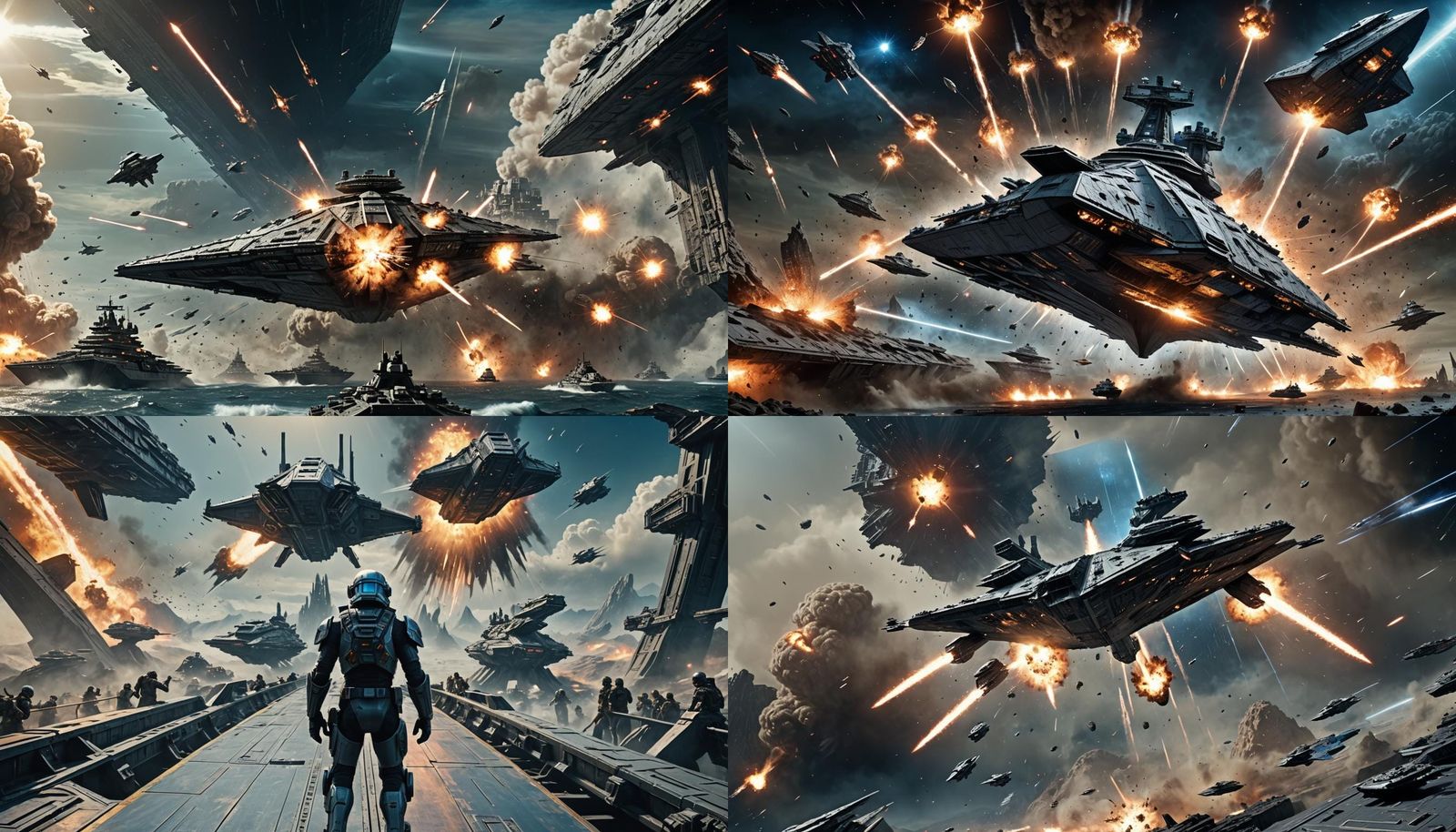 Star Destroyer Assaulting Alien Fleet Near Earth