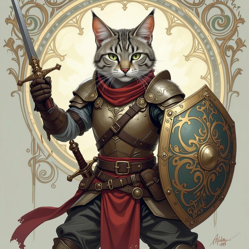 Tabaxi Fighter with Rapier in Art Nouveau Style