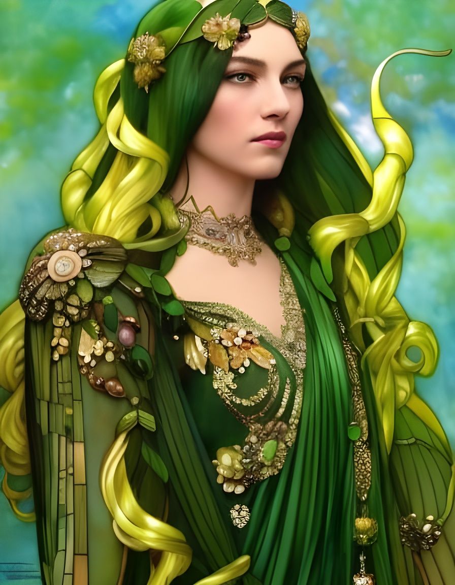 Stained Glass Goddess in Art Nouveau Style