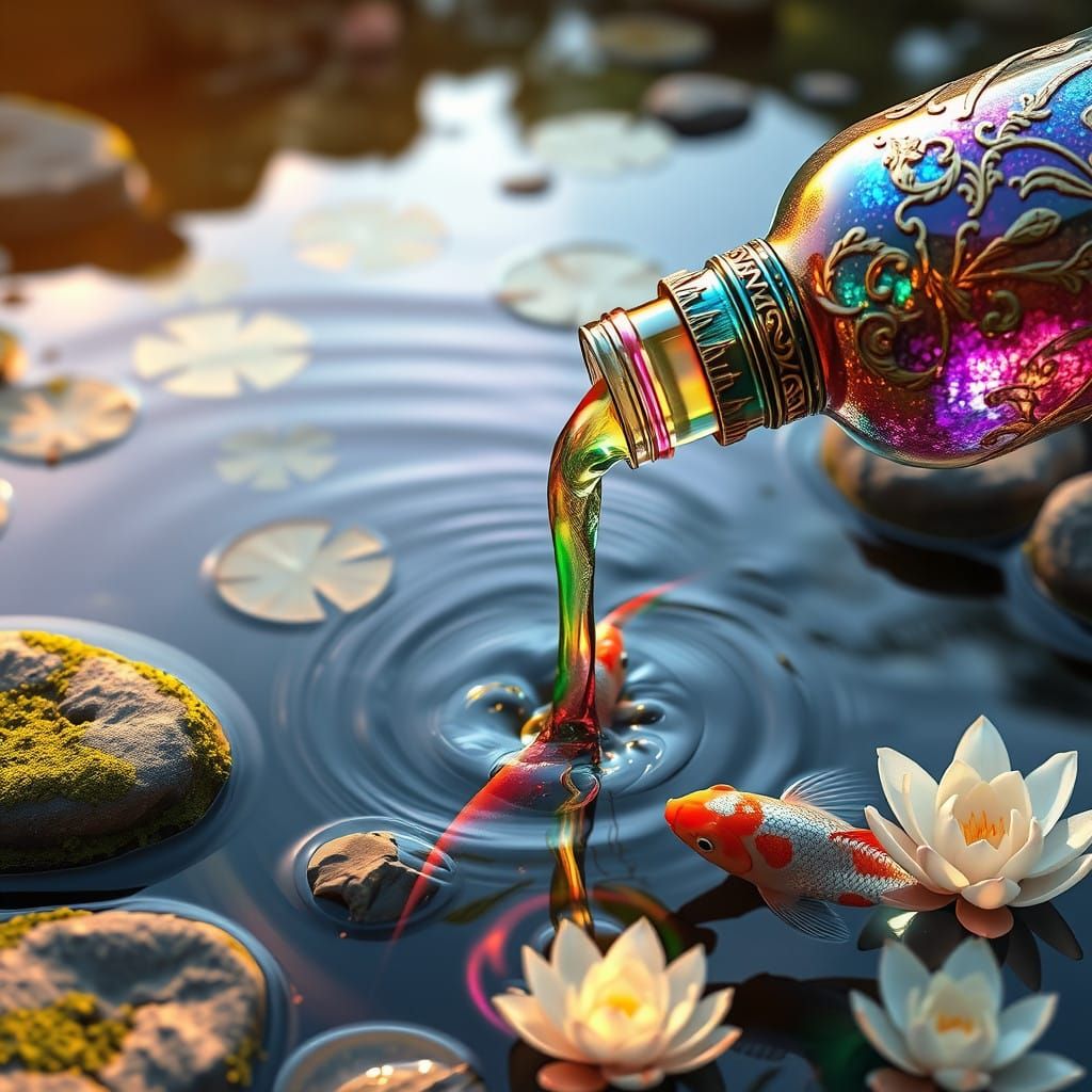 Enchanted Iridescent Koi Pond Scene