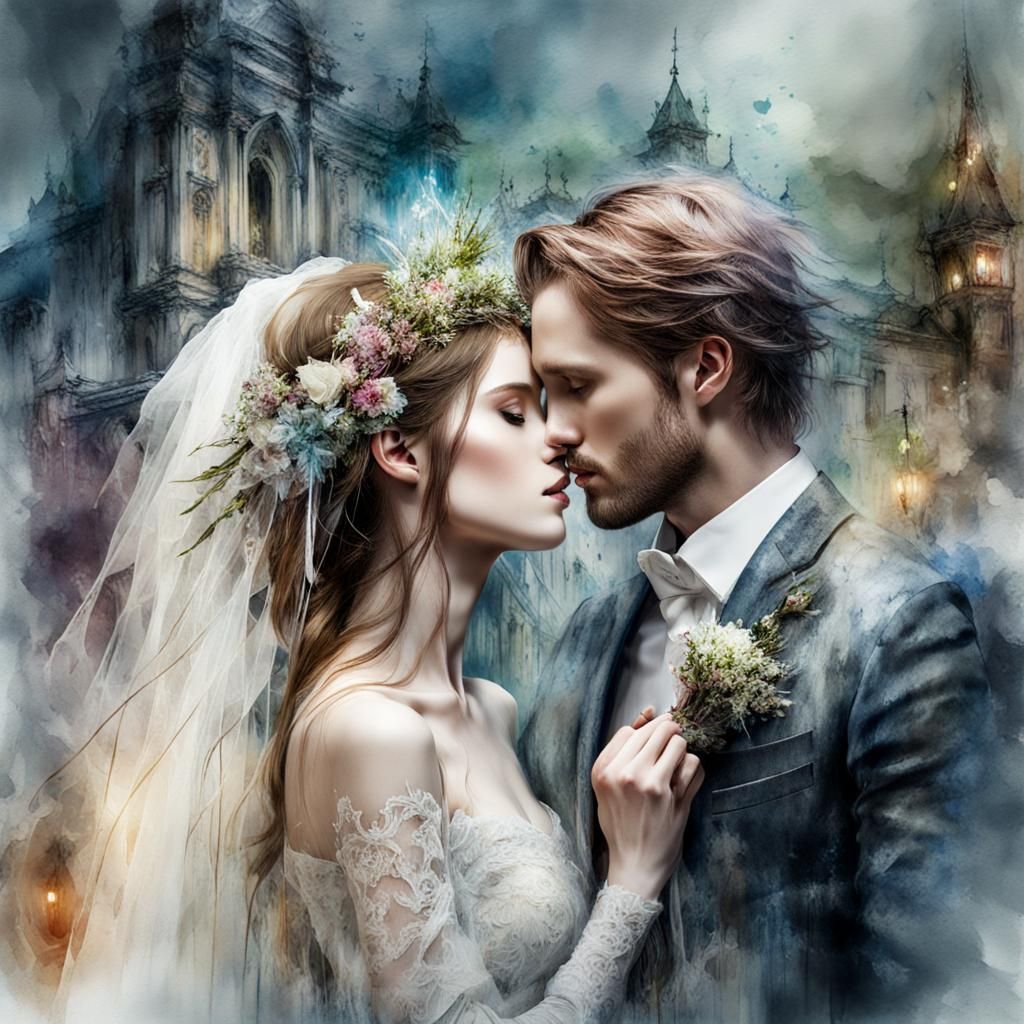 Ethereal Ghost Wedding in Digital Watercolor