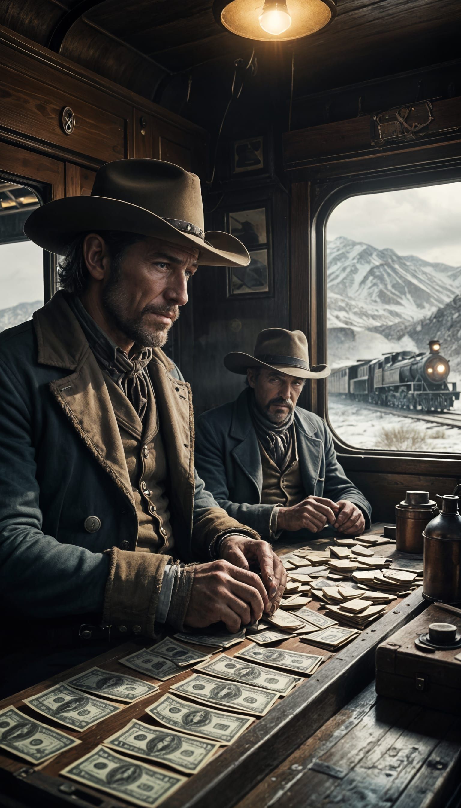 Cowboys Robbing a Train in Western Concept Art