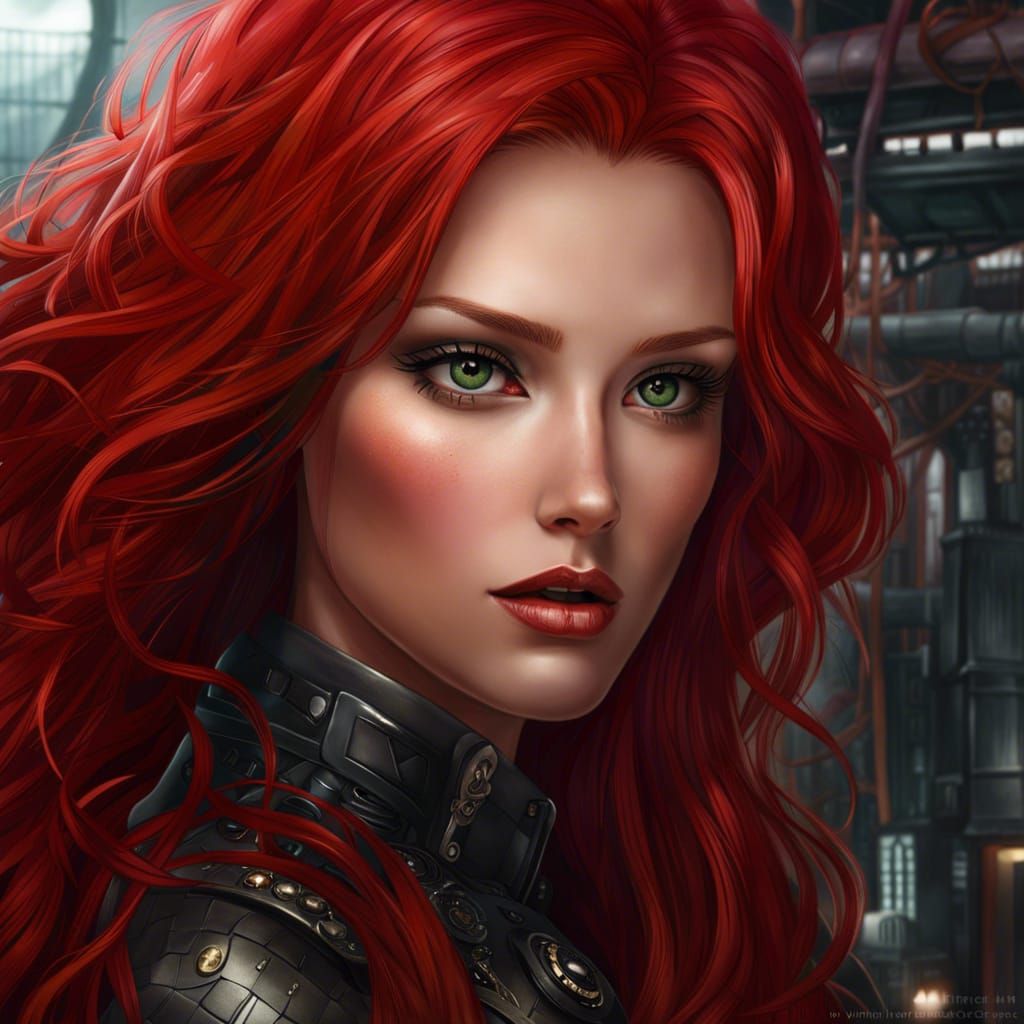Dystopian Nanopunk Woman with Red Hair