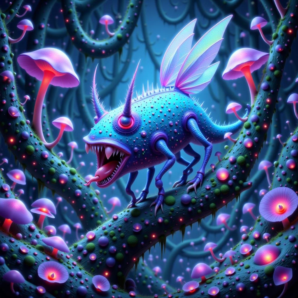 Bioluminescent Creature in Lush Alien Forest