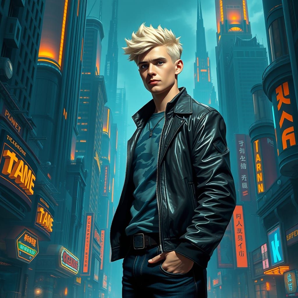 Man in Futuristic Cityscape, Digital Matte Painting