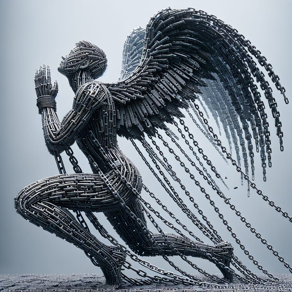 Metal Chain Angel Sculpture in Natural Light