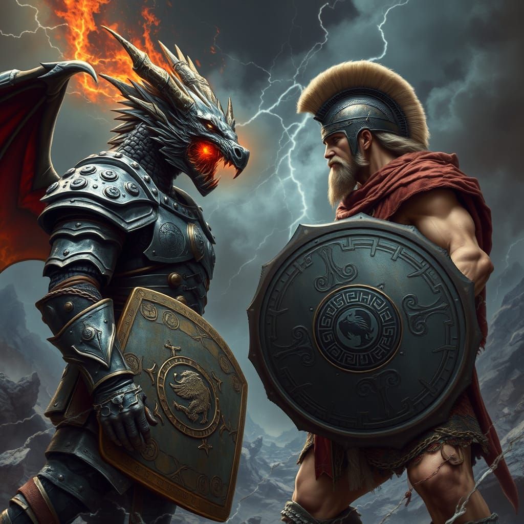 Epic Fantasy Warriors Clash in a Ravaged Landscape