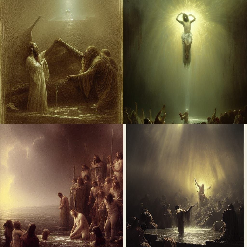 John Baptizing Jesus in Jordan River: Horror Art
