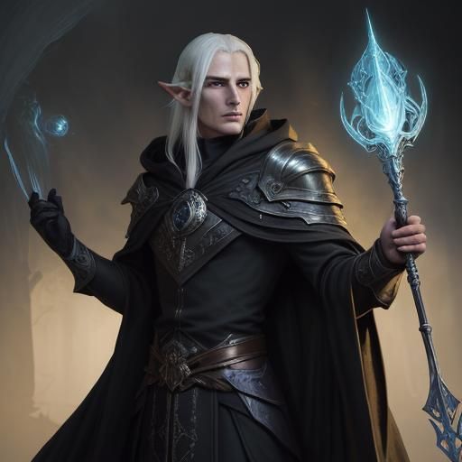 High Elf Sorcerer in Dark Fantasy Style