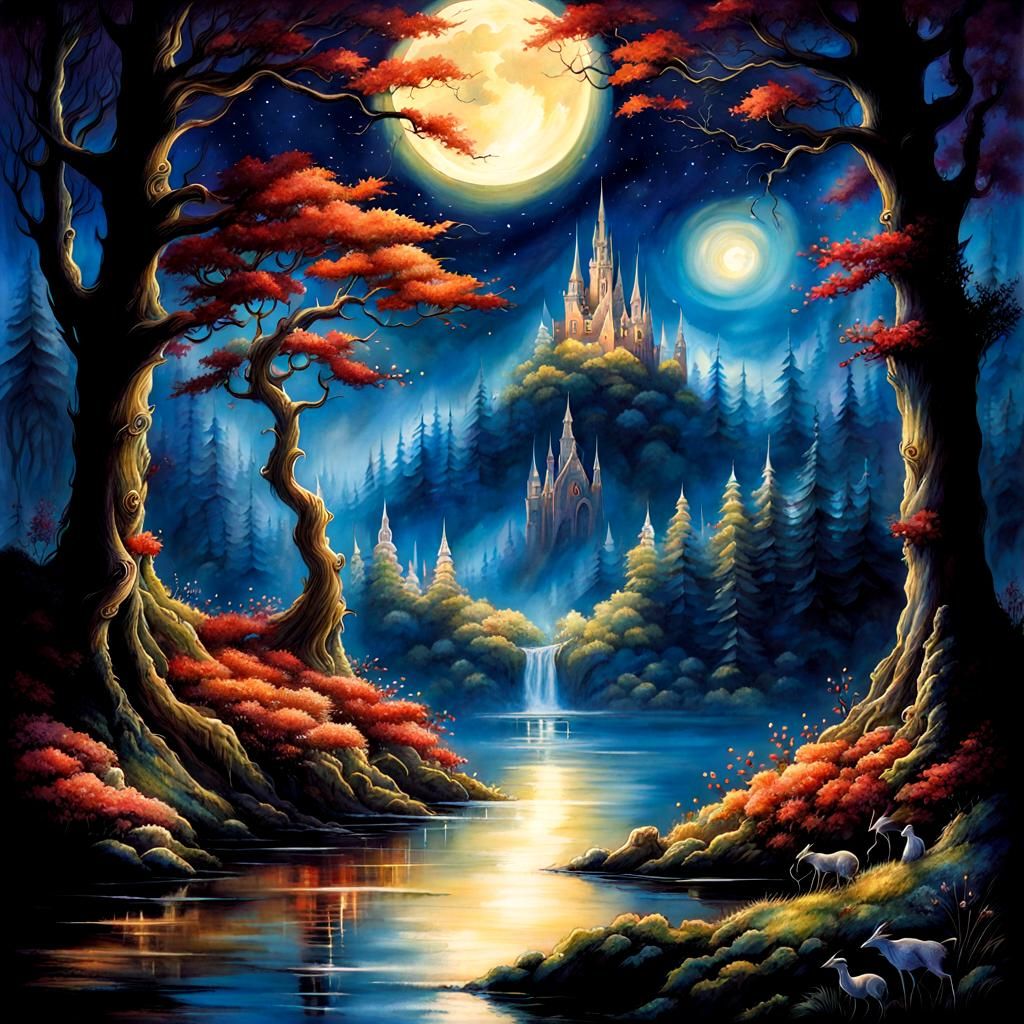 Enchanted Forest Landscape at Night