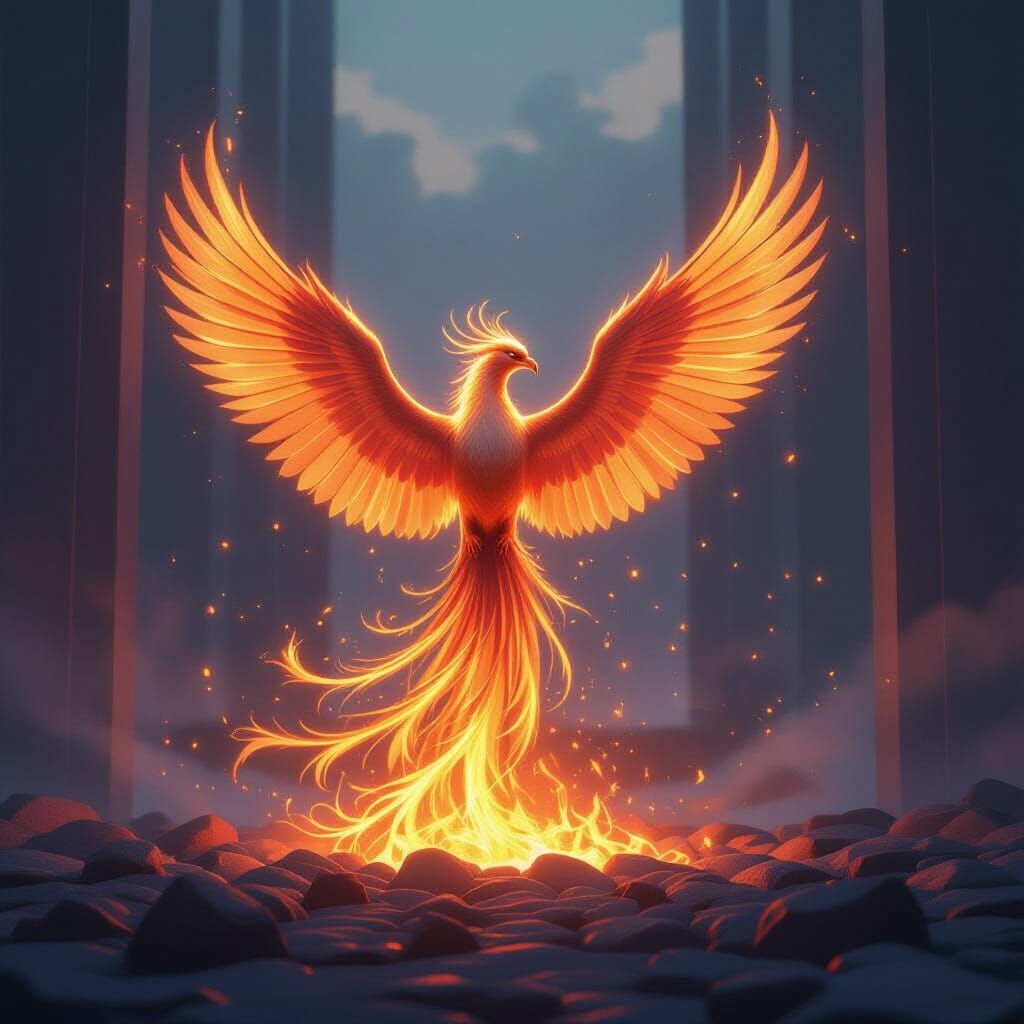 Majestic Digital Phoenix Rises from Embers