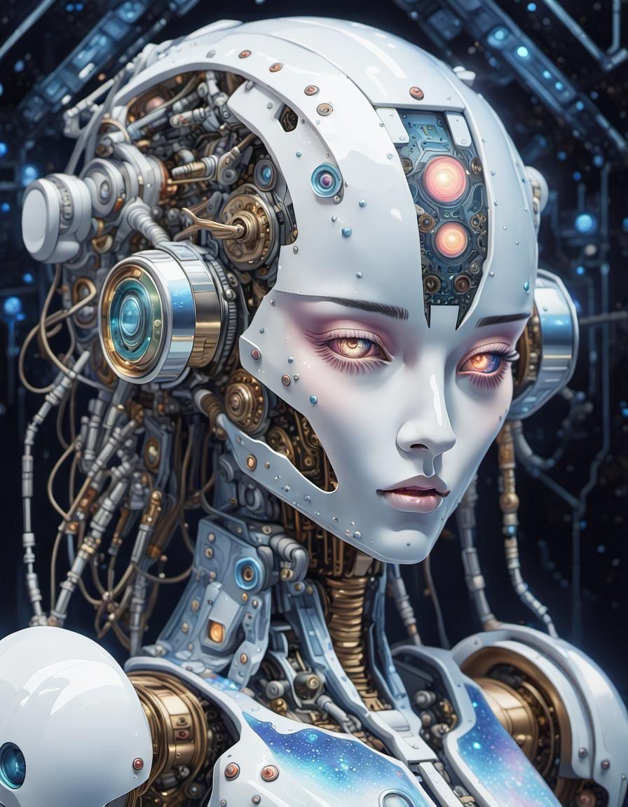 Elegant Porcelain Robot in Maximalist Style