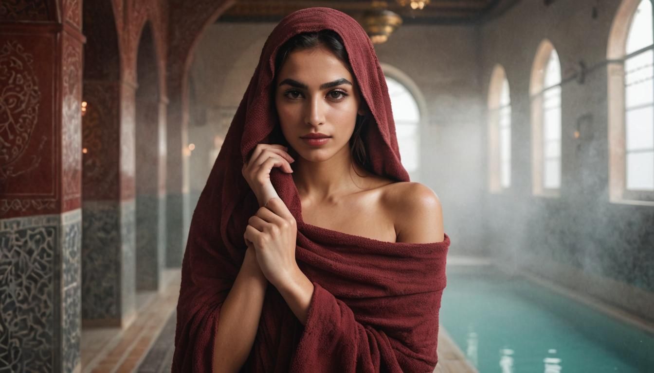 Middle Eastern Beauty in Foggy Hamam