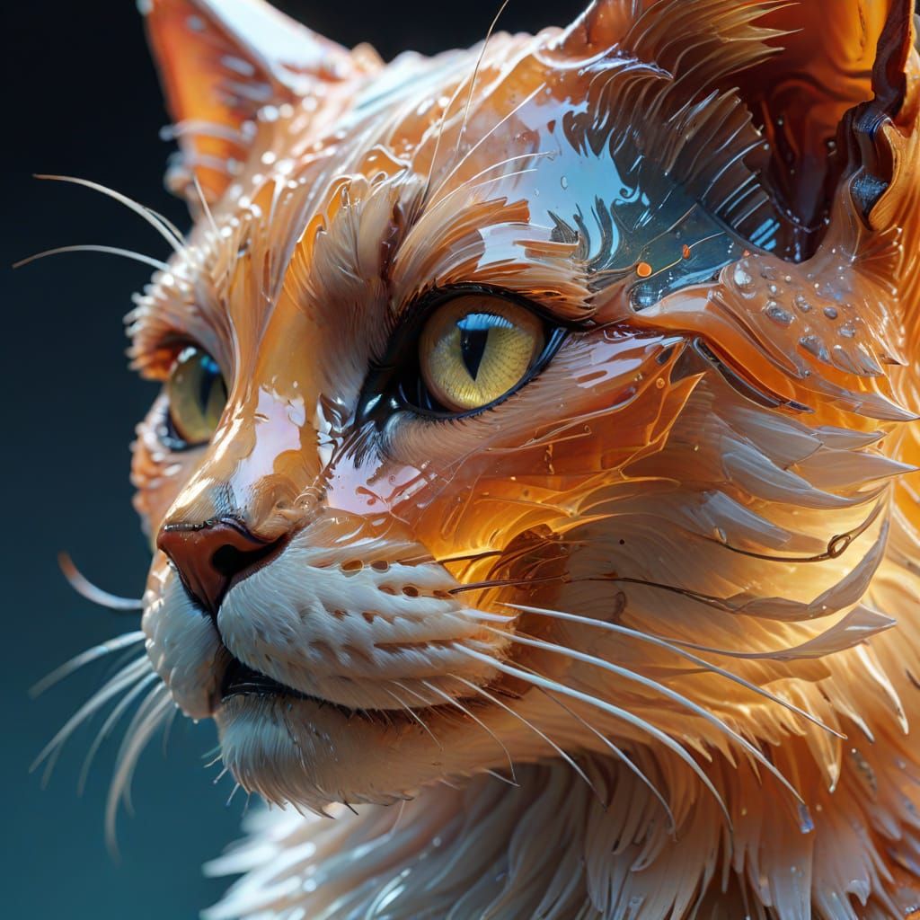Hyper-Realistic Glass Sculpture of a Feline Face