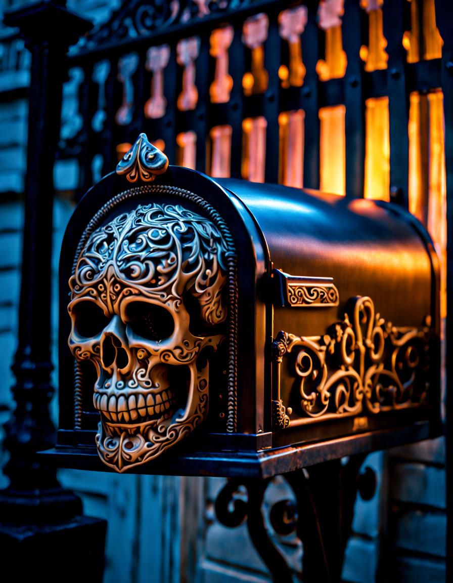 Creepy Paisley Skull in Victorian Mailbox