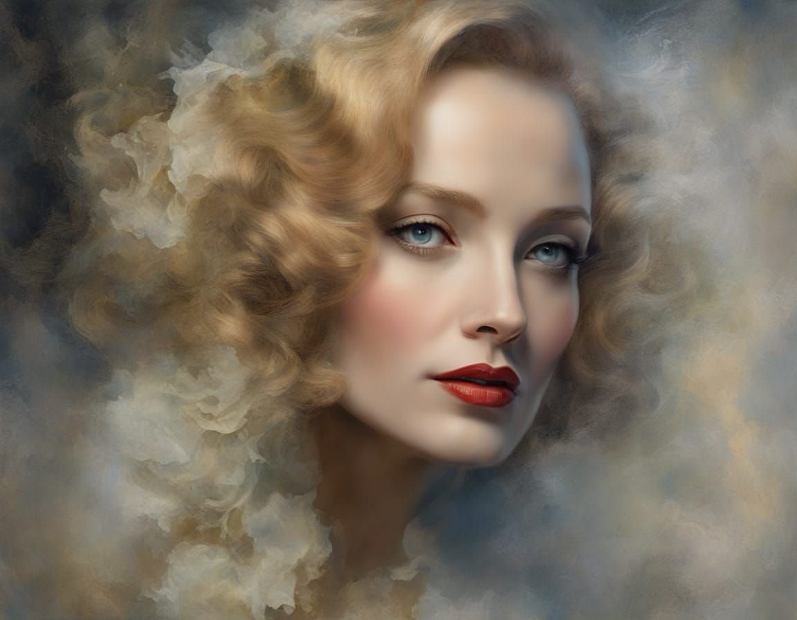 Marlene Dietrich Portrait in Hyperrealistic Impasto Style
