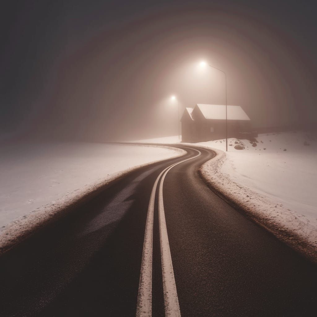 Winter Road Under Soft Streetlight