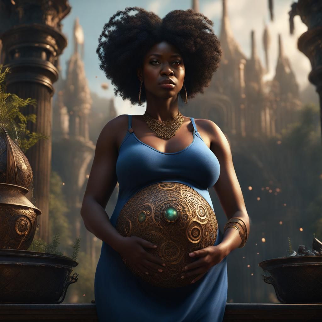 Pregnant Black Woman: Detailed Fantasy Art