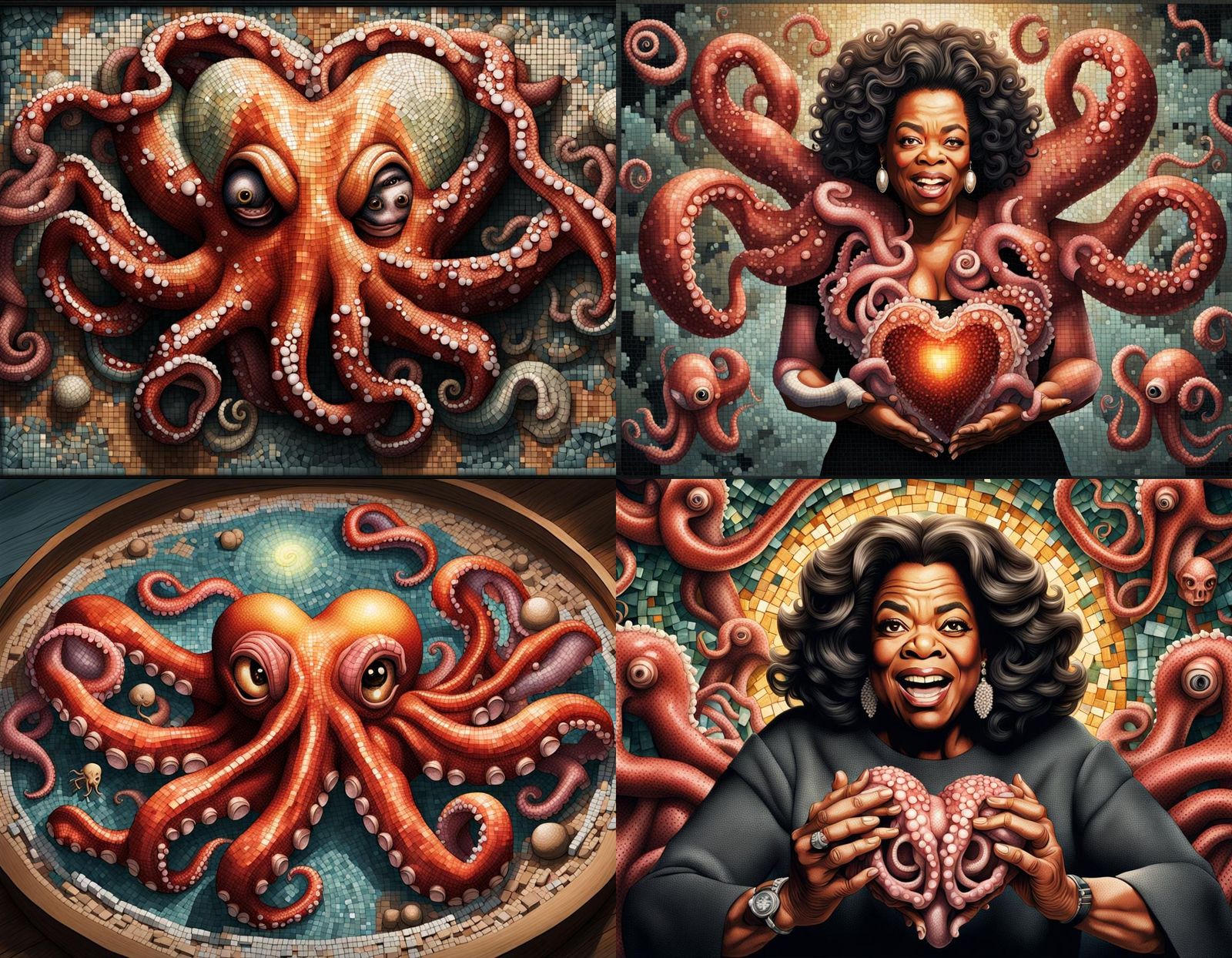 Oprah Winfrey Heart Extraction: Whimsical Mosaic Horror