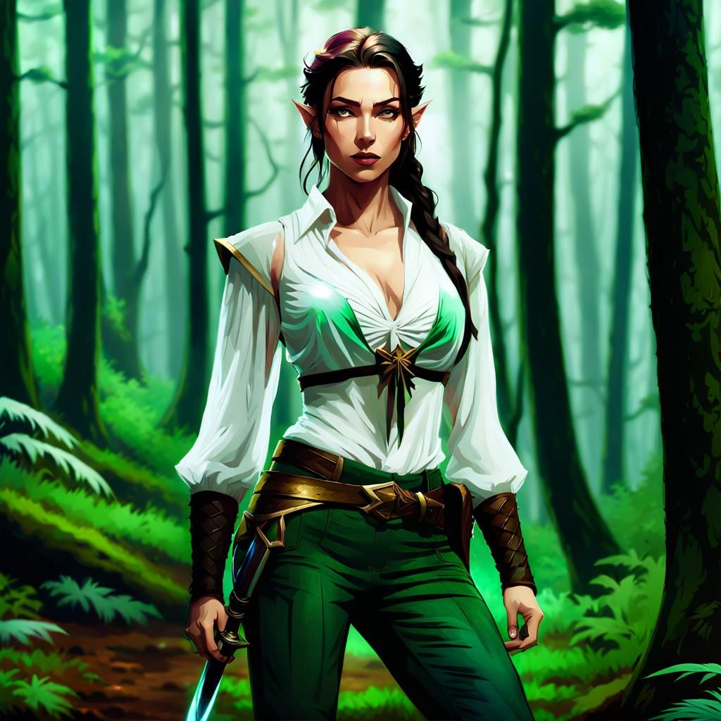 Half-Elf Ranger in Misty Forest, Fantasy Concept Art