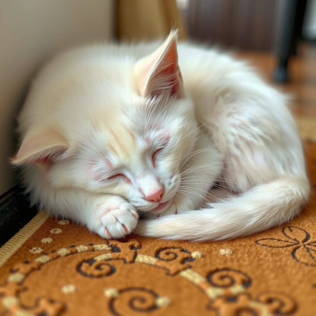 A CAT HAVING A NAP ON A MAT