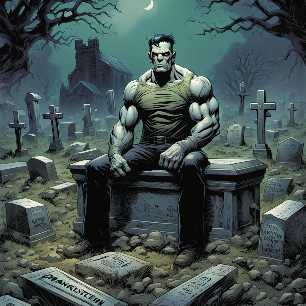 Frankenstein in Graveyard: Comic Book Art