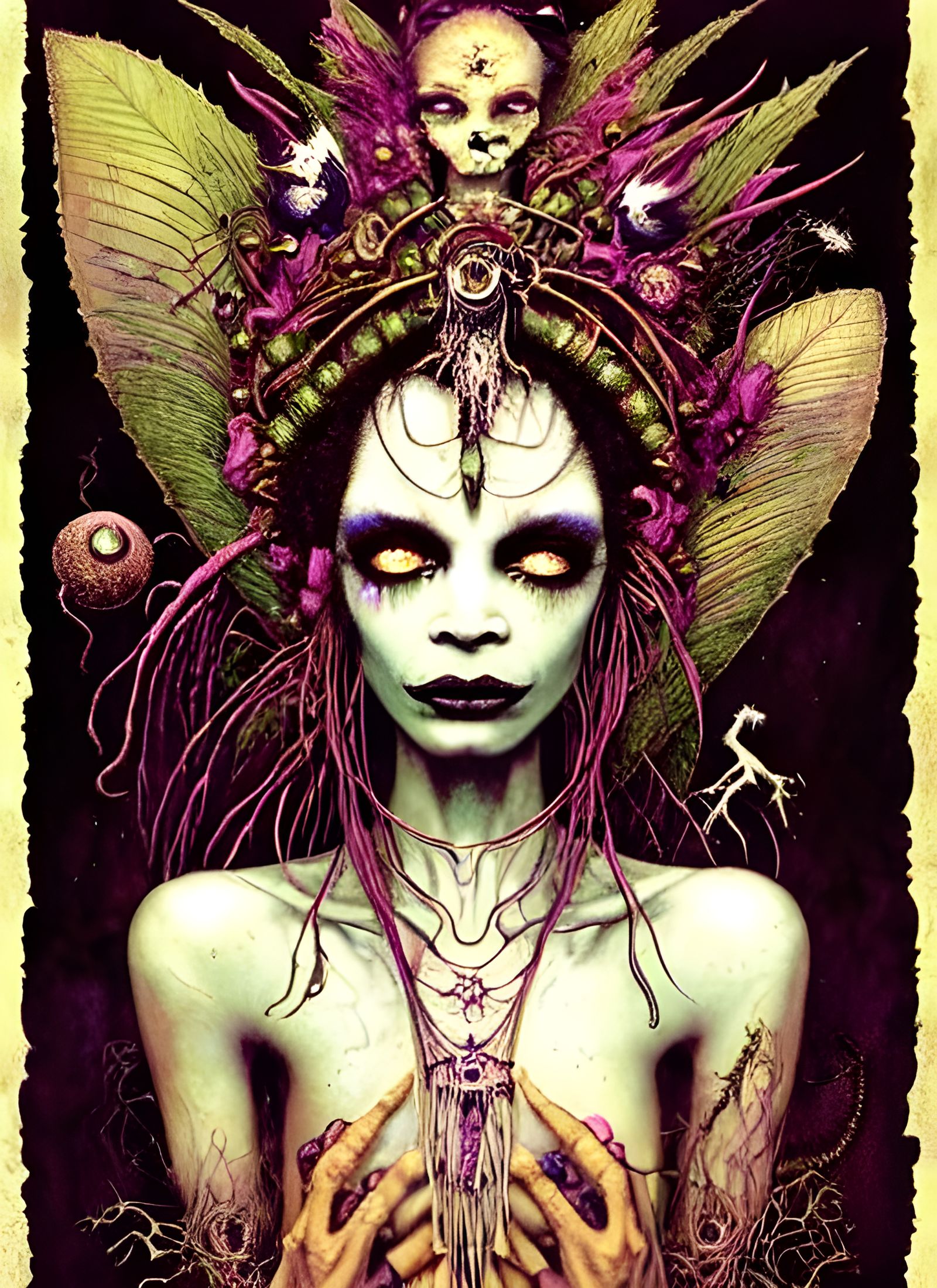 Sinister Voodoo Priestess Portrait in Digital Art Style