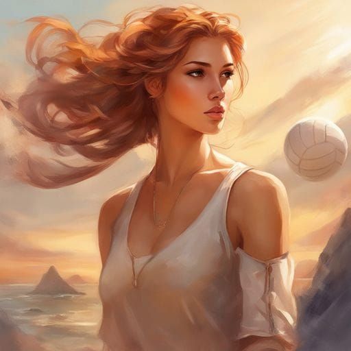 Beautiful Italian Volleyball Player Portrait in Splash Art S...