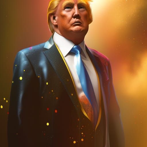 Hyperrealistic 3D Render of Donald Trump with Rainbow