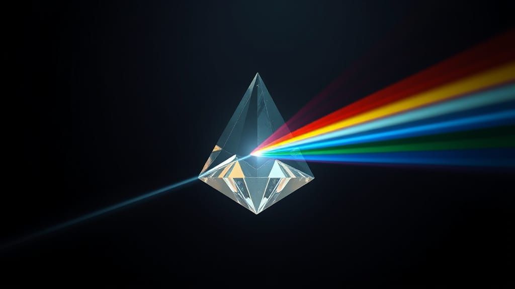 Crystal Prism Refracts Light in Geometric Abstraction Style