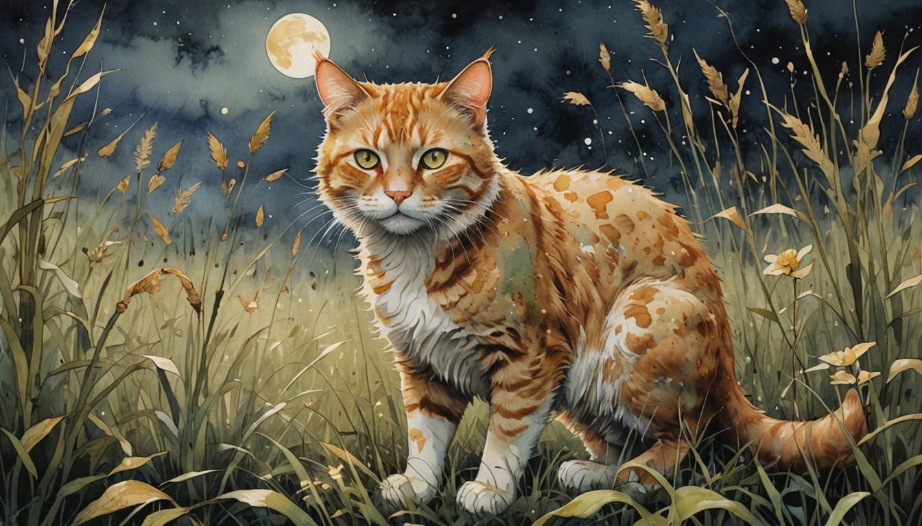 Ginger Cat in Serengeti, Mokuhanga Art