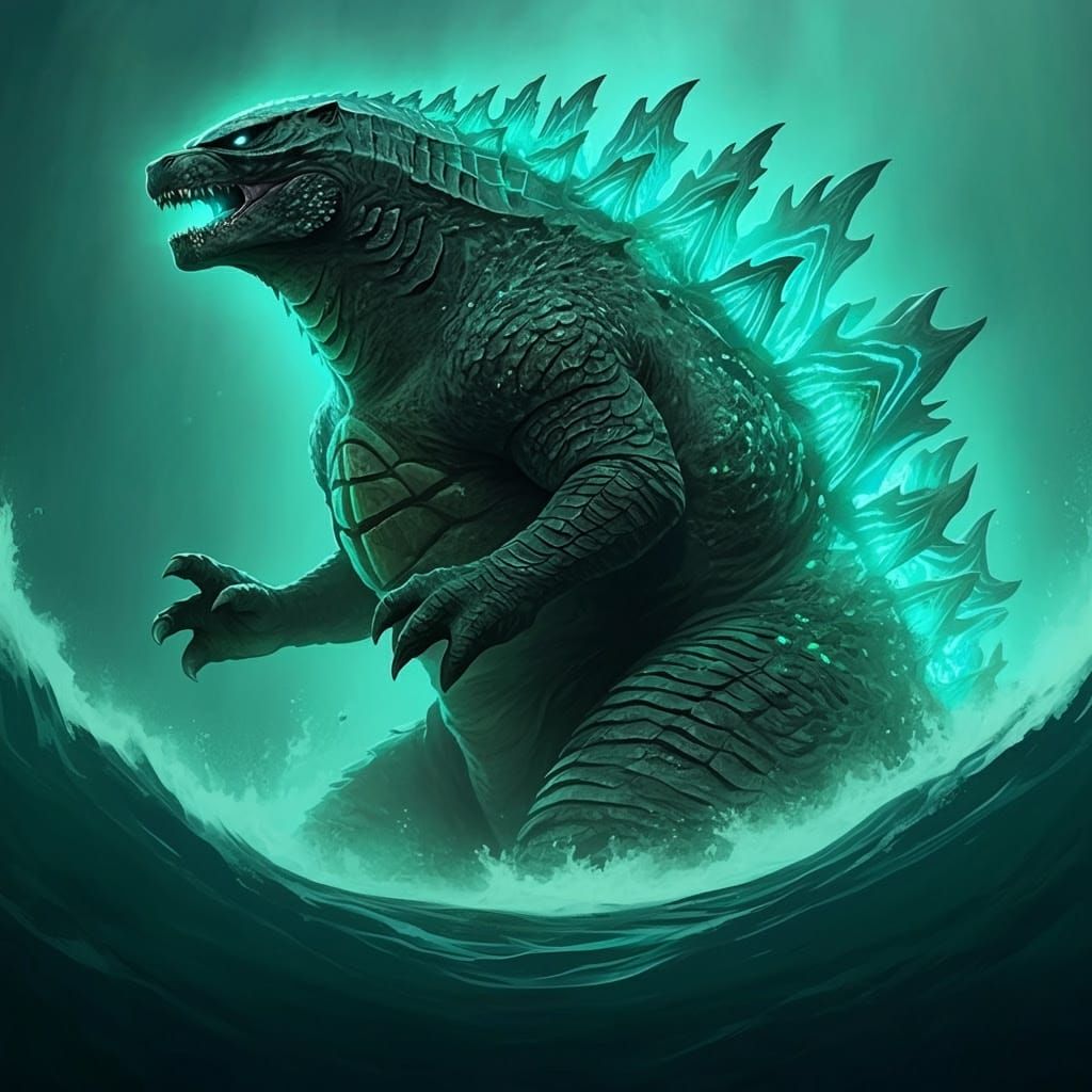 Godzilla Illuminated by Green Bioluminescence
