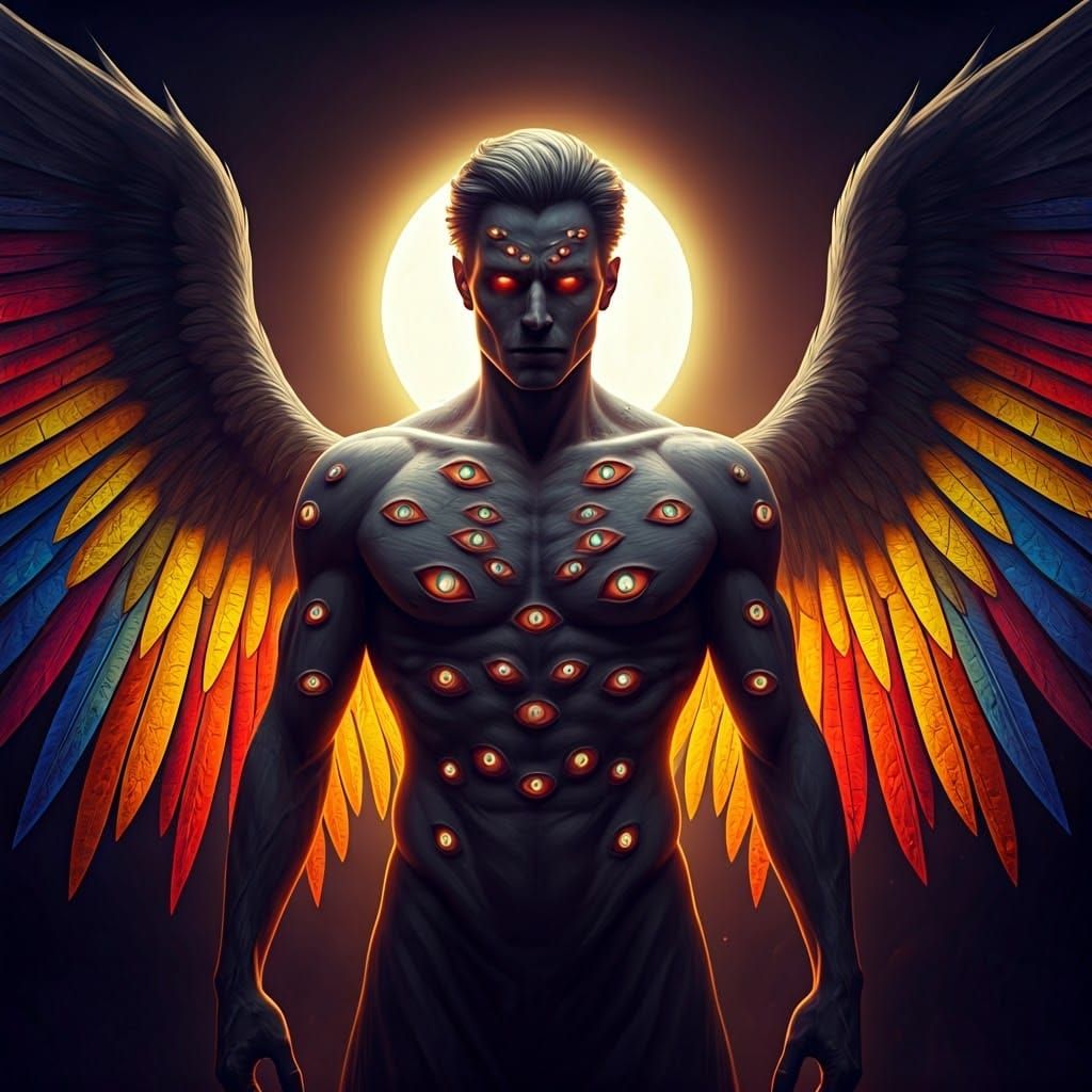 Ethereal Angel of Darkness Ascends in Full Moon Glory