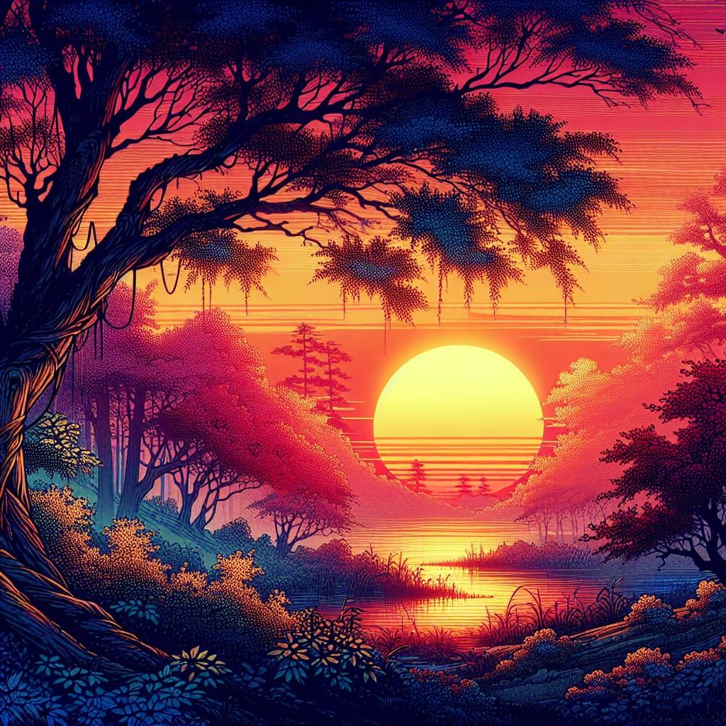 Mythical Sunrise in Ukiyo-e Japanese Style