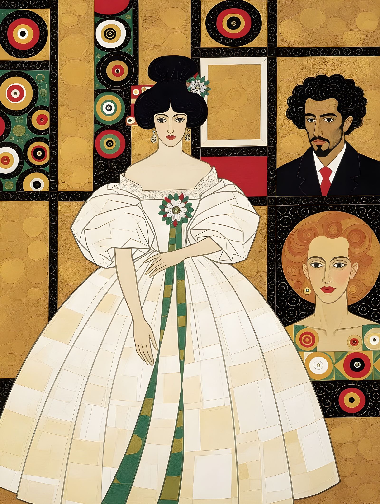 Elegant Lady in Luxurious Corsage, in a Klimt-Inspired Art N...