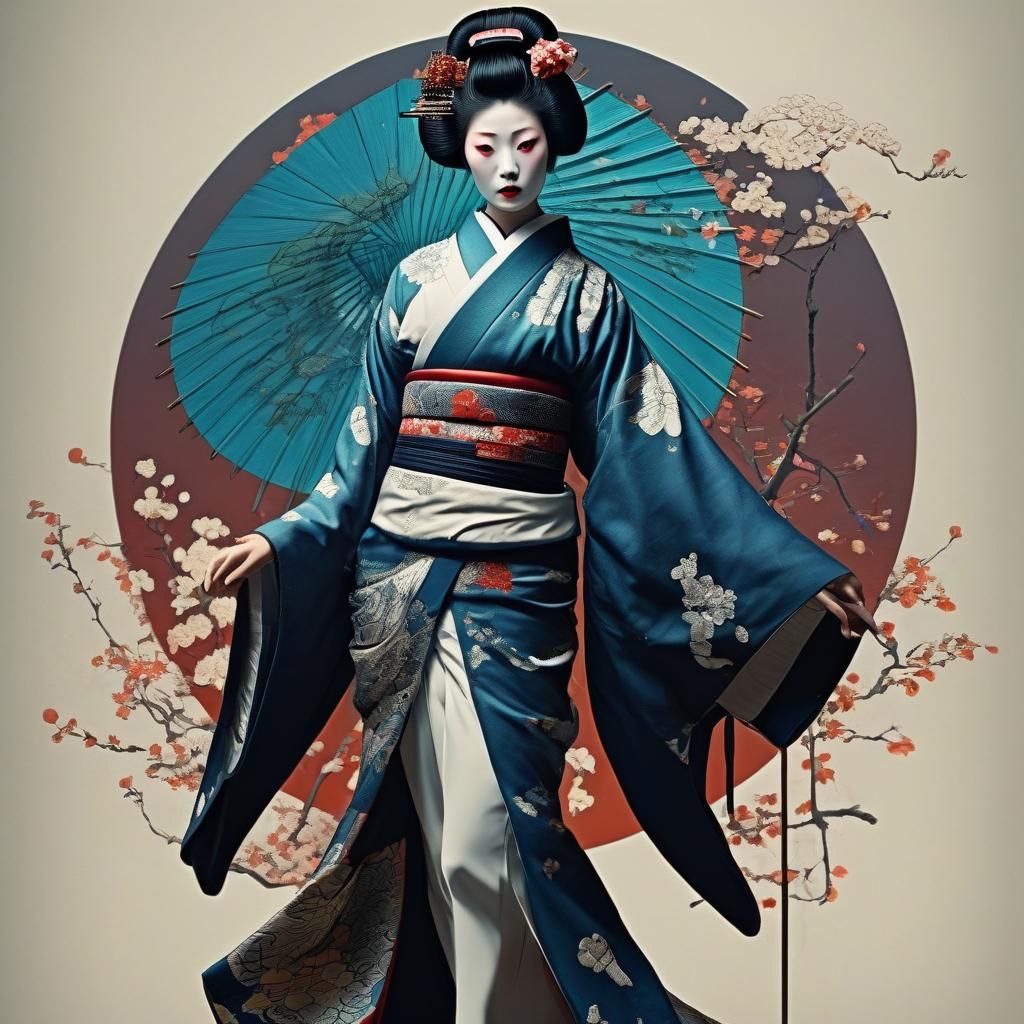 Geisha in Color: An Intricate, Hyperrealistic Art Piece