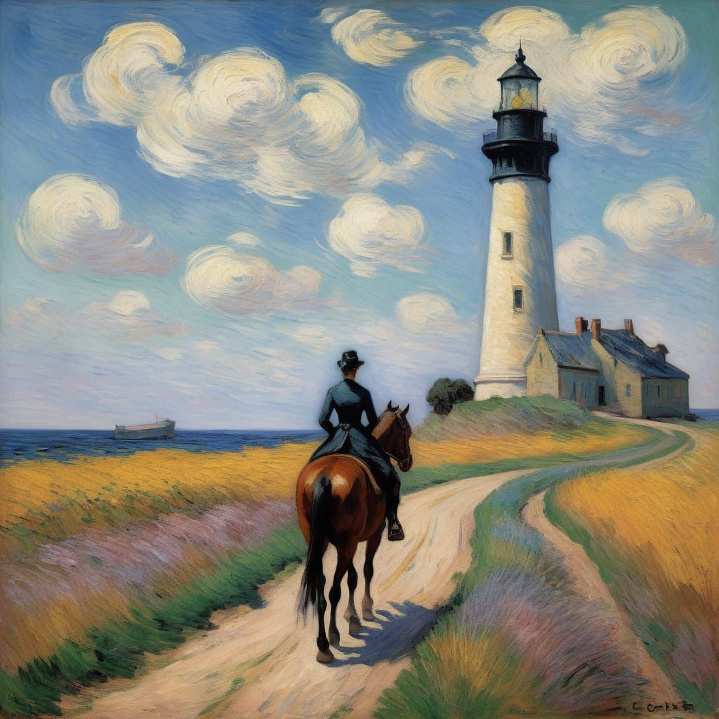 Vibrant Impressionist Oil Painting of a Lone Horsewoman and ...