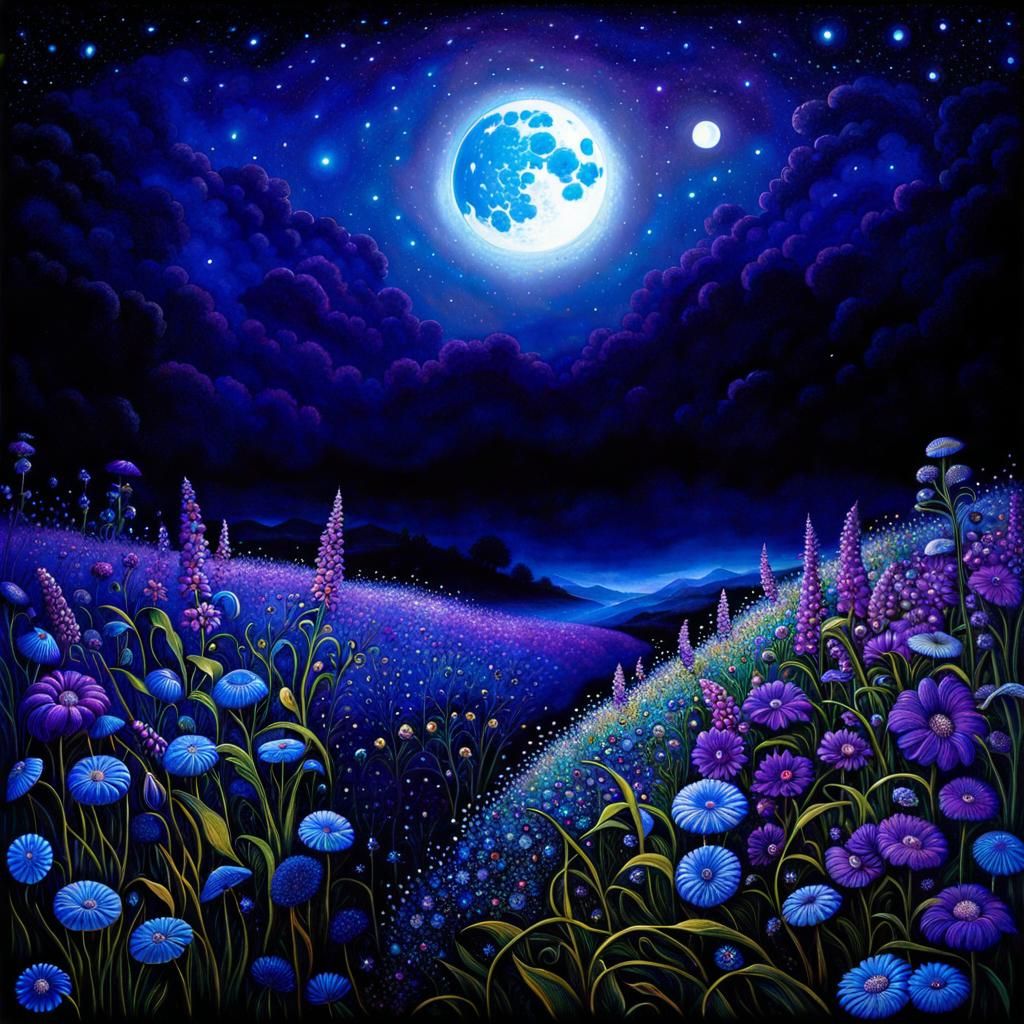 Moonlit Meadow in Purple Blue
