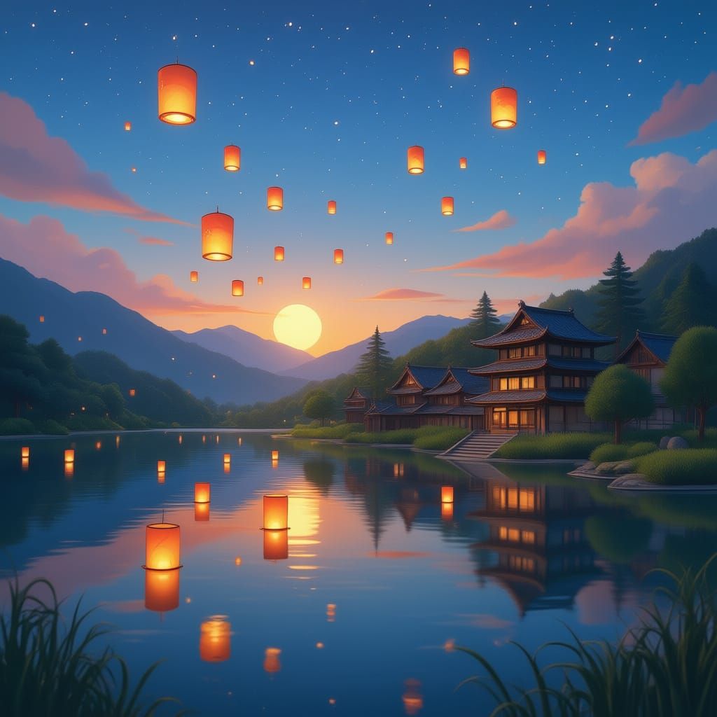Japanese Village Lanterns Guide Ancestors Home