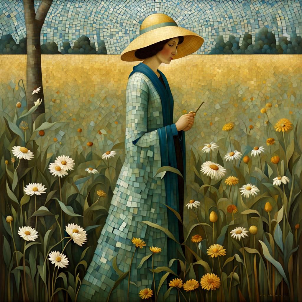 Mystical Meadow in Mosaic Marquetry Style