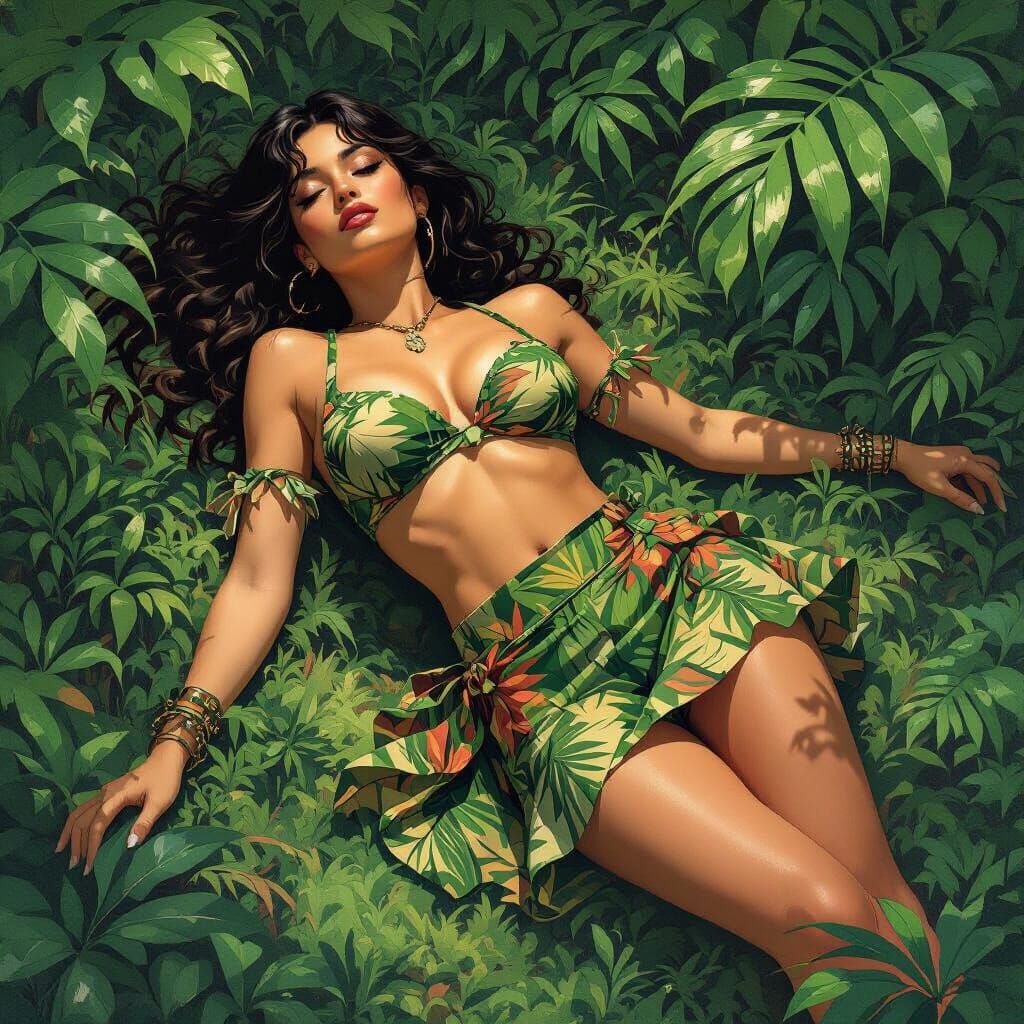 Jungle Woman in the Style of Fantasy Illustration