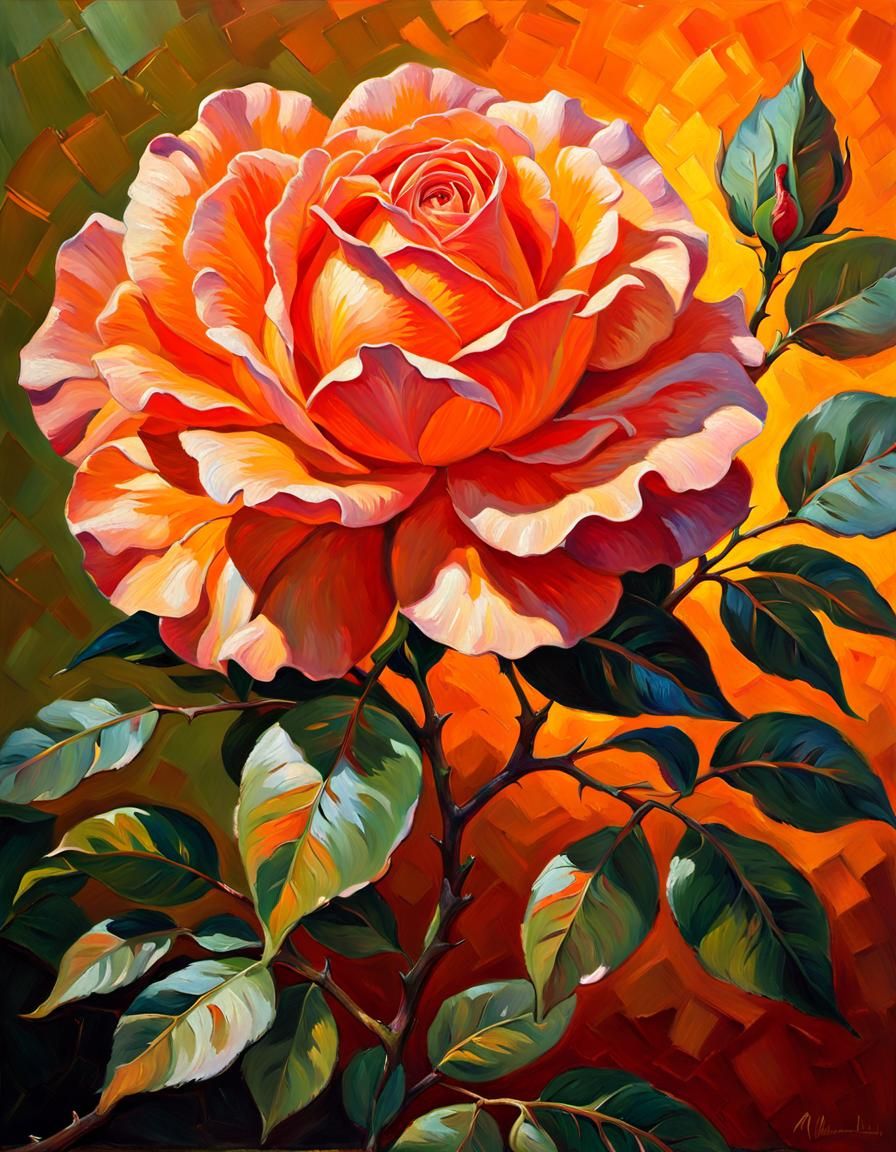 Radiant Rose Still-Life in Neo-Impressionist Style