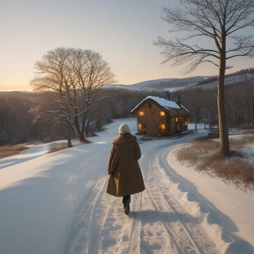 Snowy Winter Countryside Portrait in Earthy Tones
